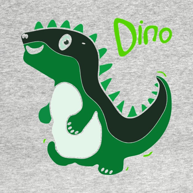 cartoon style illustration of a cute green dinosaurs by bloomroge